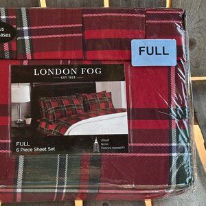 6-pc London Fog FULL SIZE Red Holiday Plaid Sheet Set Plaid (2 xtra pillowcases)